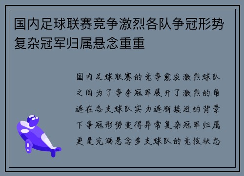 国内足球联赛竞争激烈各队争冠形势复杂冠军归属悬念重重