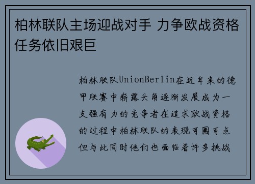 柏林联队主场迎战对手 力争欧战资格任务依旧艰巨