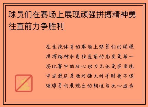 球员们在赛场上展现顽强拼搏精神勇往直前力争胜利